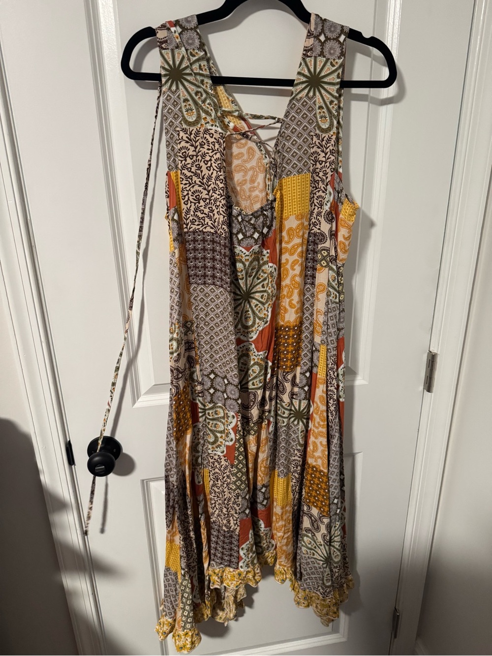 easel Patchwork Midi Dress in Mustard, Rust & Olive - Picture 2 of 4